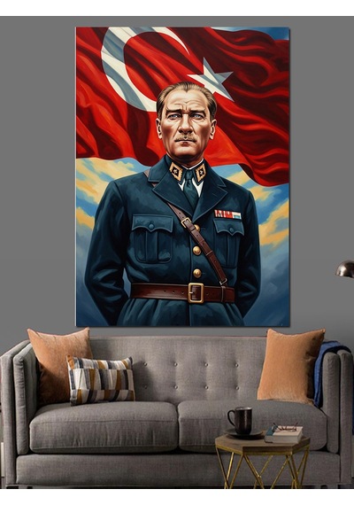 Mareşal Üniformasıyla Atatürk Ve Bayrak Dekoratif Kanvas - Mdf Ahşap Tablo