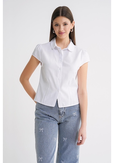 Mixray 4698 Kadın Ay Kol Fit Pensli Gömlek Beyaz