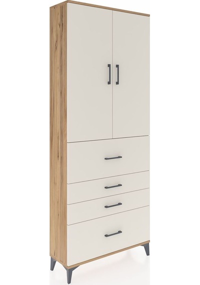 Arges Dolap 2 Raflı 4 Çekmeceli 2 Kapaklı 88x30x221 Çam-aytaşı Çam