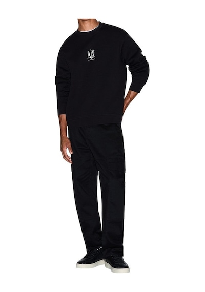 Armani Exchange Erkek Regular Fit Nakışlı Yazı Logolu Sweatshirt - Siyah Black Beauty
