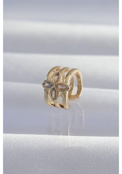 Mey İthalat Pirinç Gold Renk Yonca Earcuff Küpe çok renkli