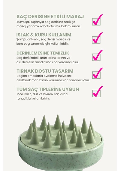 Saç Bakım Fırçası, Saç Derisine Masaj Yapan Şampuan Tarağı, Duş Fırçası Pastel Yeşil