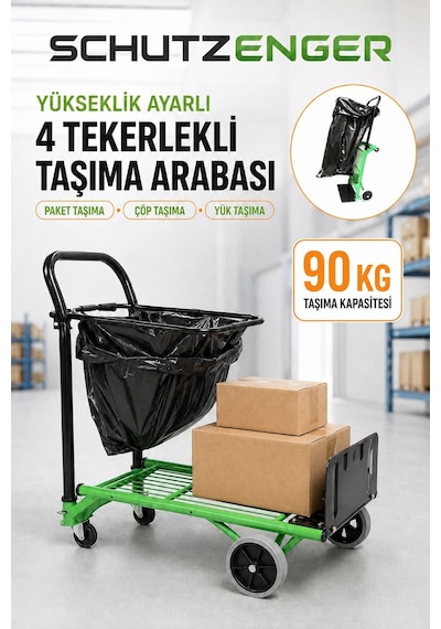 90 Kg Taşıma Arabası Yük Paket Çöp Paket Taşıma Yükseklik Ayarlanır Çok Amaçlı 678tc