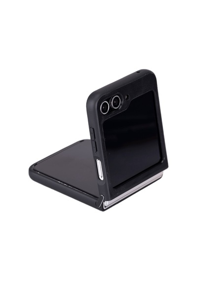 Samsung Galaxy Z Flip5 Uyumlu Deri Arka Kapak Parlak Siyah