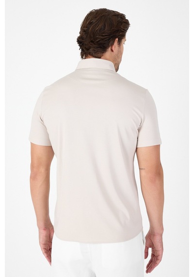 İmza Gri Kısa Kol Düğmeli Yaka Cepsiz Performans Ürün Slim Fit Gömlek 1004250256 Gri