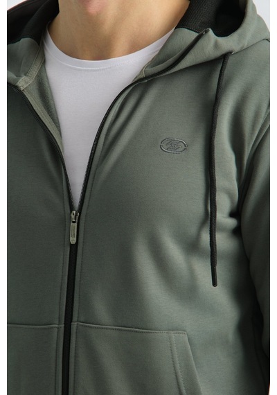 Shooter Sportwear Shooter Erkek Üç İplik Şardonsuz Fermuarlı Kapüşonlu Sweatshirt Haki