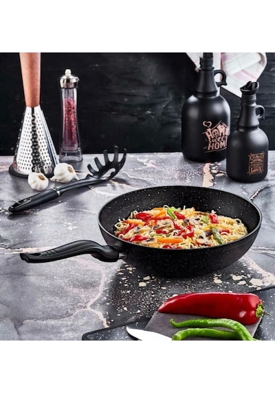Döküm Granit Wok Tava 28 Cm Siyah