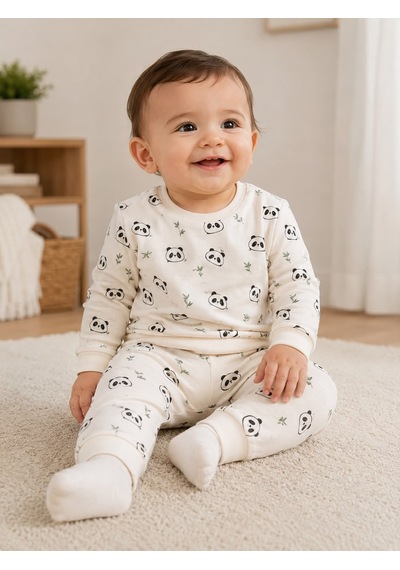 Bubbles Panda Baskılı Penye İkili Takım 6-18 Aylık -bay7024202 - Bej