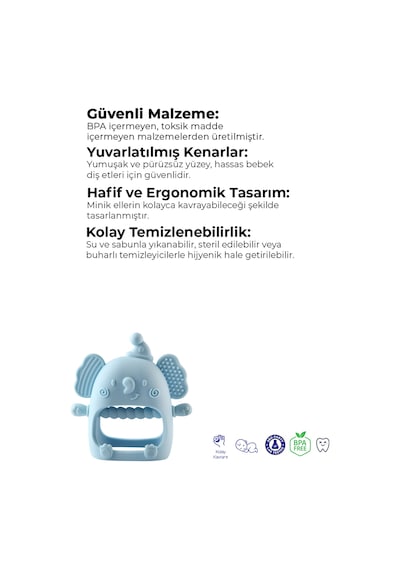 Silikon Bebek Diş Kaşıyıcı - Diş Kaşıma Eldiveni -silikon Eldiven Dişlik Fil Mavi
