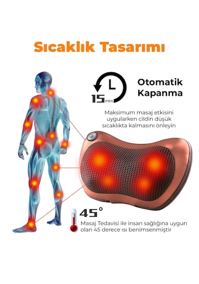 Shiatsu Boyun Ve Sırt Masaj Yastığı Isıtmalı 8 Döner Masaj Başlığı Ev, Ofis Ve Araç Kullanımı Araç Çakmak Girişli