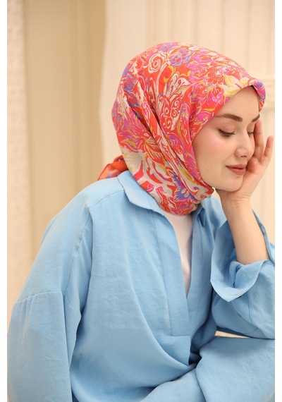 Silk Home Olinda İpek Eşarp 47002-03 Parlak Turuncu, Leylak, Yağ Yeşili, Pembe, Gümüş