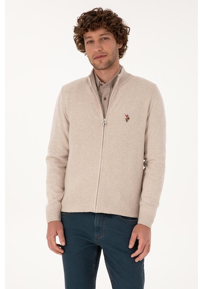 U.S. Polo Assn. Erkek Triko Hırka Pamuk 2227188 Taş Melanj