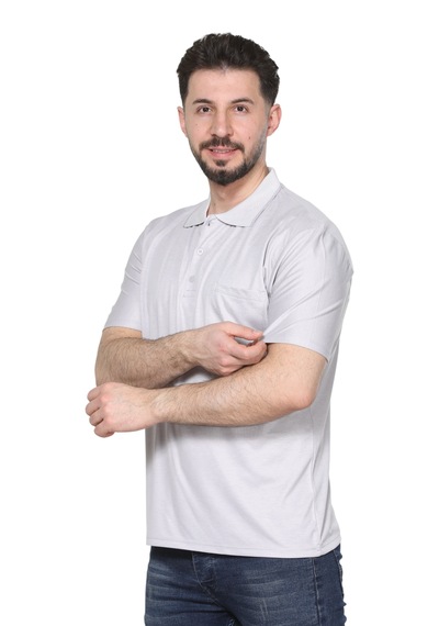 Kzctekstil Erkek Baba Ve Orta Yaş Penye Yakalı Cepli Oxfort Kumaş Pamuklu Tişört Klasik Kesim Taş