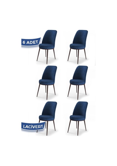 Canisa Concept Dexa Serisi Lacivert Renk 6 Adet Sandalye, Renk Lacivert, Ayaklar Kahverengi Lajivert