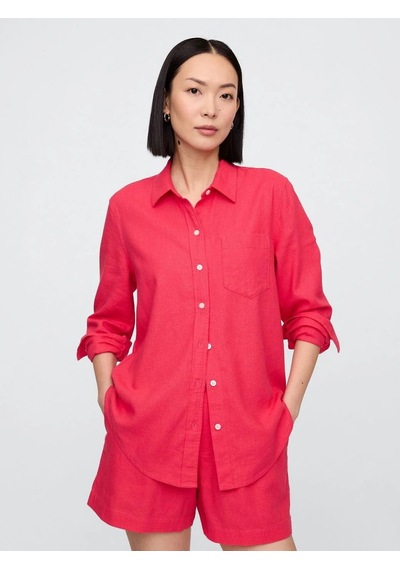 Gap V-lınen Easy Shirt - Beachy Kadın Gömlek-8073 Pembe