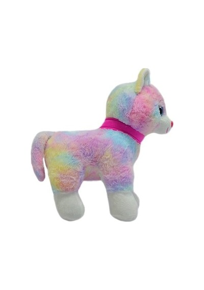 Peluş Kedi 30 Cm Pembe Tokalı Ayakta Duran Kedi - Uyku Ve Oyun Arkadaşı Peluş Oyuncak Çok Renkli