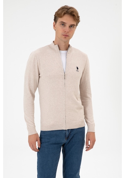 U.S. Polo Assn. Erkek Slim Fit Taş Melanj Triko Hırka 50313684-VR225
