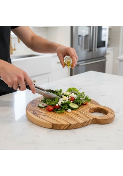 F&s Woodart Zeytin Ağacı Kesme Tahtası, Doğal Ahşap, 27 Cm Çap, El Yapımı, Gıda Sertifikalı, Peynir, Şarküteri Sunum Tahtası Bej