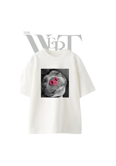 Thewert Dog Heart Nose Tasarım Baskılı Ünisex Beyaz Oversize T-shirt