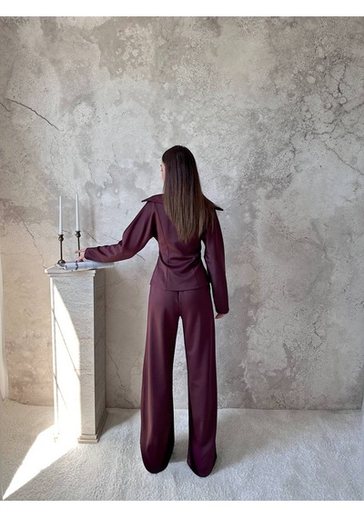 Hopıan Kadın Bordo Fermuarlı Yarasa Kol Crop Sweatshirt