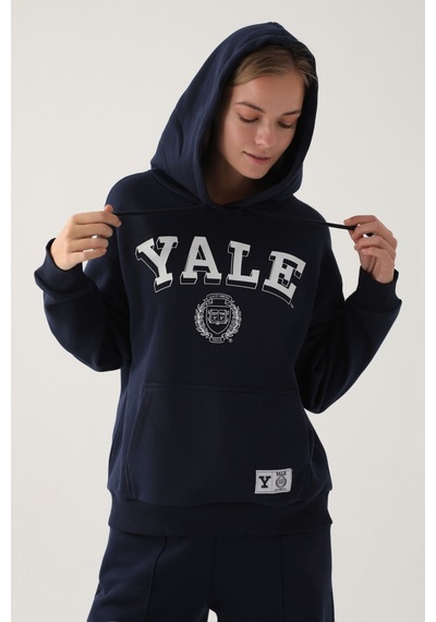 Yale Lacivert Kapüşonlu Cep Detay Kadın Sweatshirt 5274-41189 Lacivert