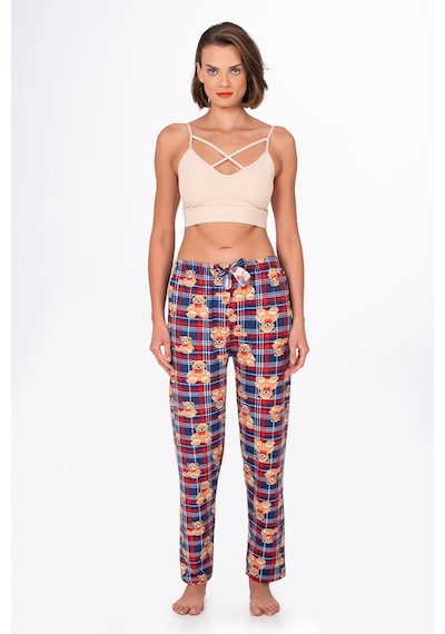 Kompedan Kadın Süet Kareli Ayıcık Desenli Pijama Tek Alt Desen 3
