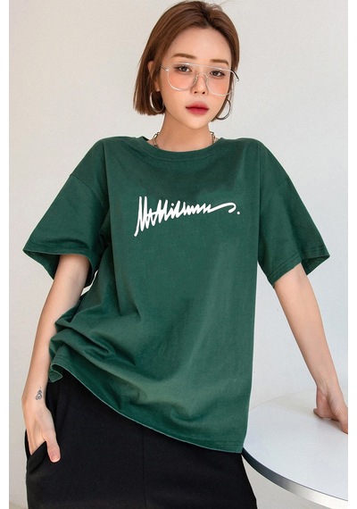 Uyguntarz Unisex İmza Baskılı Tasarım Tshirt Yeşil