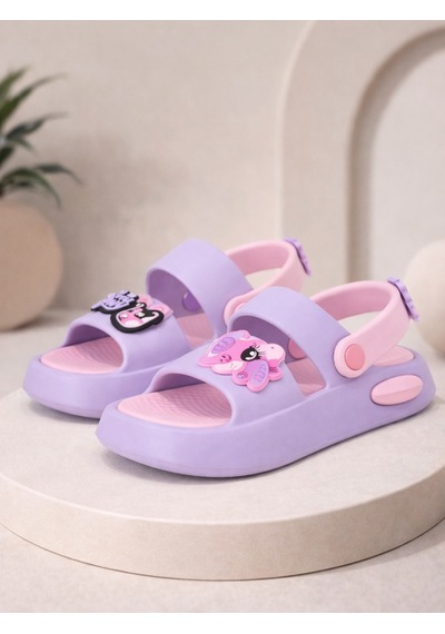Wordex Twg 4505 Süs Detaylı Çocuk Park Bahçe Plaj Sahil Yazlık Sandalet Terlik Lila - Pembe