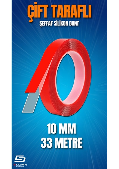 S-dizayn Çift Taraflı Bant 10mm X 33 Metre Şeffaf Silikon Vhb Bant A+kalite 10 MM x 33 M