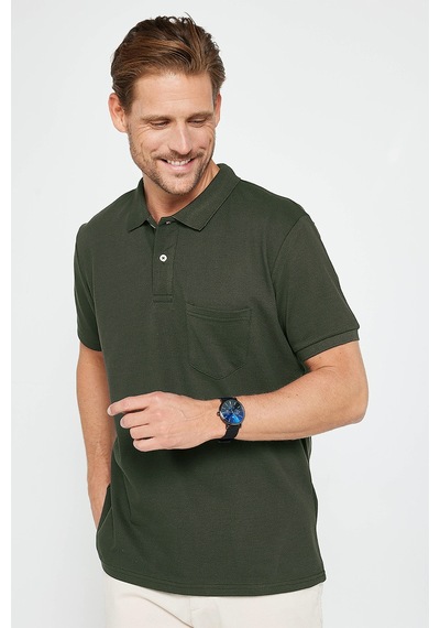 Tudors Erkek Regular Fit Klasik Kesim %100 Pamuk Düz Pike Haki Polo Yaka Tişört-46240 Haki