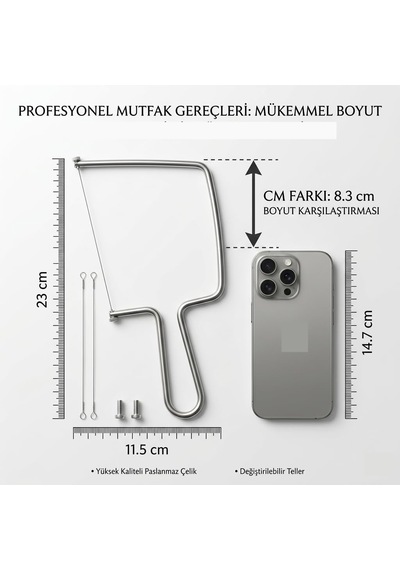 Ayrex Kitchen Professional Paslanmaz Çelik Telli Peynir Dilimleyici, 304 Kalite, 14x11.5 Cm, 2 Yedek Telli, Çok Amaçl Diğer
