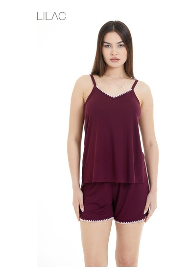 Lılac Kadın %95 Viskon Çoban Dikişli Şort Takım Bordo Bordo