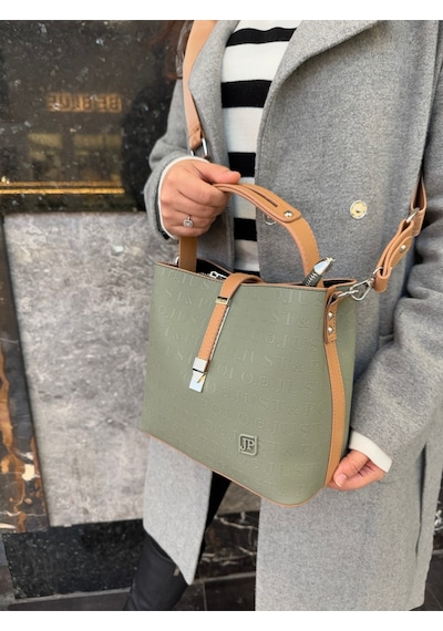 Just Polo Kadın Gofraj Baskılı Büyük Boy El Çantası 4028 Yeşil Camel