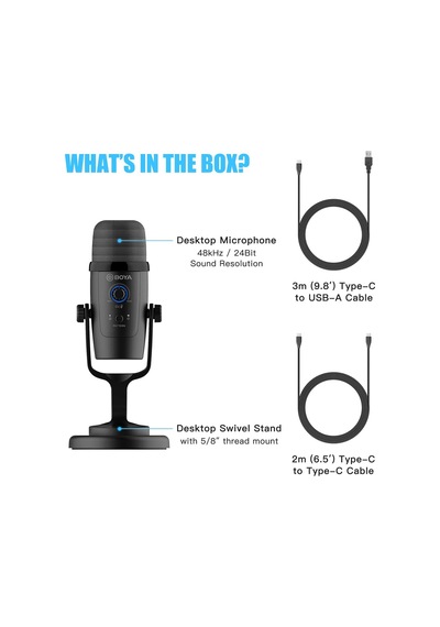 Usb Kondansatörlü Mikrofon, By-pm500 Usb Stüdyo Mikrofonu, Windows, Mac Ve Pc İçin, Vokal, Youtube Akışı, Oyun, Konferans Çağrısı, Asmr, Podcast Video Kaydı İçin Çıkarılabilir Stant