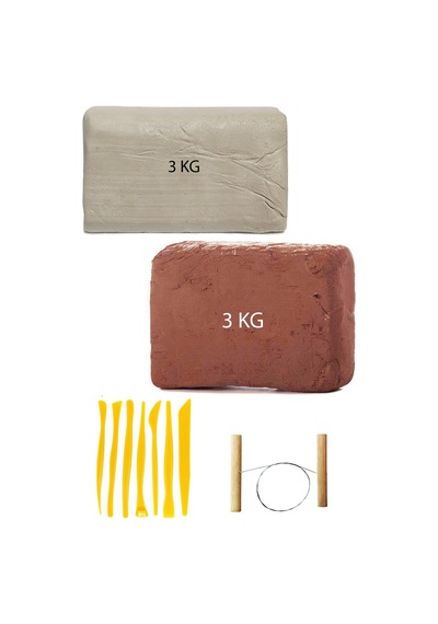 3 KG Kırmızı Kahverengi 3 KG Beyaz Seramik Hamuru Plastik Ebeşuar