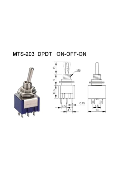 Mts-203 Mini Toggle Çift Anahtar 3a 250v On / Off / On 6 Pin 3 Pozisyon