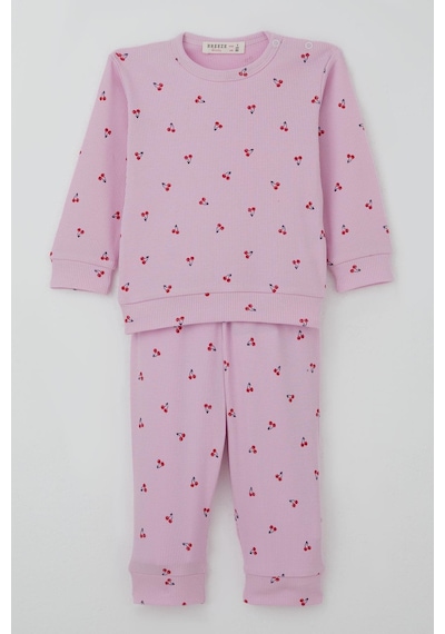 Breeze Kız Bebek Pijama Takımı Omuzdan Patlı Kiraz Desenli 4 Ay-1 Yaş, Pembe Pembe