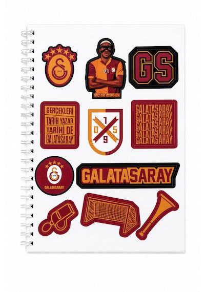 Galatasaray Lisanslı Icardi Ve Osimhen Baskılı Sticker Kitabı - 6 Sayfa 70 Parça Çıkartma Albümü Sarı - Kırmızı