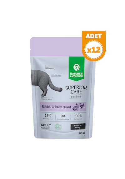 Nature S Protection Superior Care Tavşanlı & Tavuk Göğüslü Sos İçinde Kısırlaştırılmış Kediler İçin Yaş Kedi Maması 85g 12 Adet