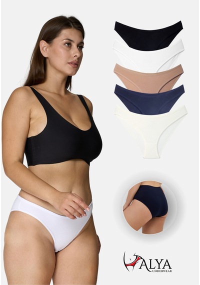 Alya Underwear Kadın Külot, Renkli Pamuklu Slip Külotlar Bikini Kesim 5'li Paket Çok Renkli Çok Renkli P11