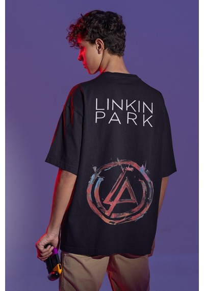 Sevbano Linkin Park Sırt Baskılı Unisex Oversize Müzik Grubu Tişört Siyah