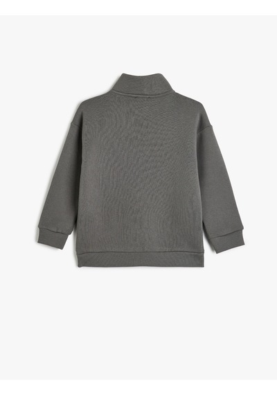 Koton Sweatshirt Dik Yaka Uzun Kollu Kış Temalı Baskı Detaylı Şardonlu Antrasit 5wkb10321tk Antrasit