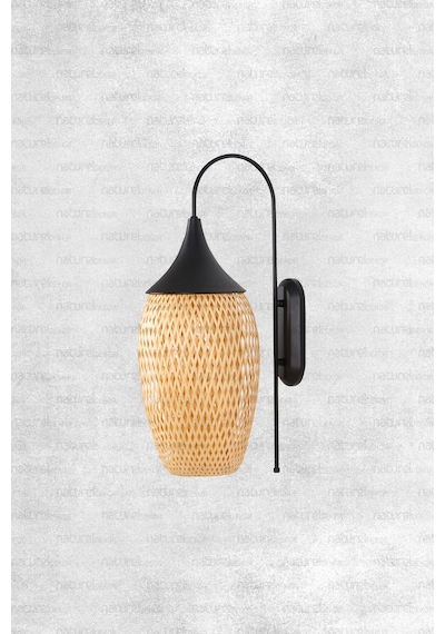Boja Bambu Siyah Detay Aplik 23x37 Cm İskandinav, Modern, Bohem, Rattan, Aydınlatma Bej