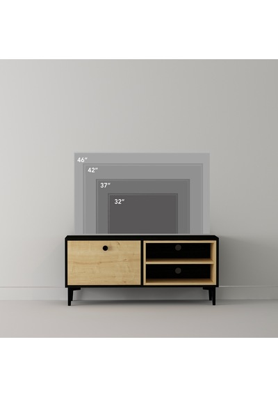 Selis T004 Modern TV Sehpası – Ahşap Siyah/Safir Meşe - 120 CM Selis T004 Modern TV Sehpası – Ahşap Siyah/Safir Meşe - 120 CM