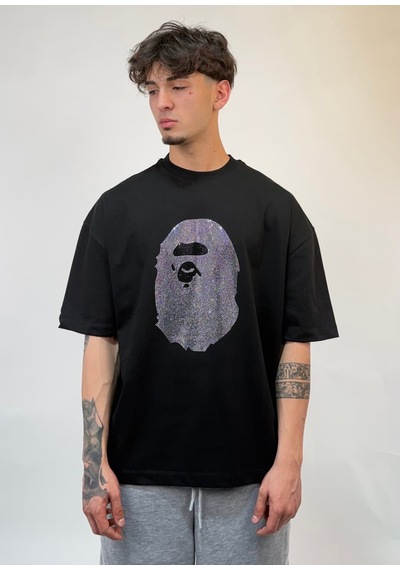 Zaee B Pe Taşlı Premium Oversize Tişört Siyah