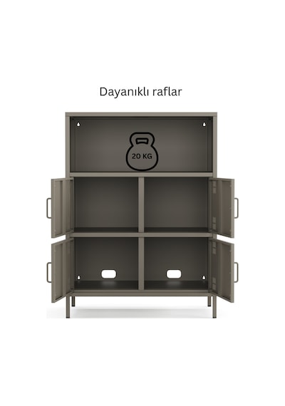 Pera Metal Çok Gözlü Dolap, 4 Kapaklı, Açık Raflı 80,50 X 40 X 109,50 Cm Ral 7039 Acıbadem Antrasit Pera Metal Çok Gözlü Dolap, 4 Kapaklı, Açık Raflı 80,50 X 40 X 109,50 Cm Ral 7039 Acıbadem Antrasit
