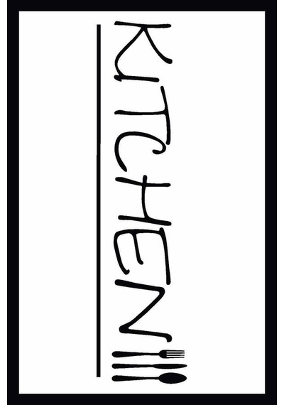 Beyaz Kaymaz Tabanlı Kitchen Yazılı Mutfak Halısı Ar182n11