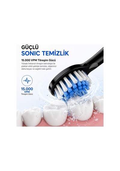 Robeve Auhma Amf13 Elektrikli Diş Fırçası 15.000 Vpm Sonic Titreşim 5 Temizlik Modu 4 Yedek Fırça Başlığı Type-c Şarj Ipx7 Suya Dayanıklı Şarjlı Diş Fırçası Siyah