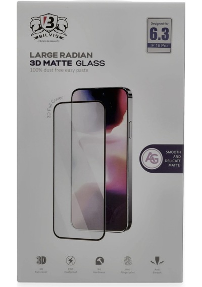Mey İthalat Apple, Uyumlu iPhone 16 Pro Bilvis 3d Mat Cam Ekran Koruyucu