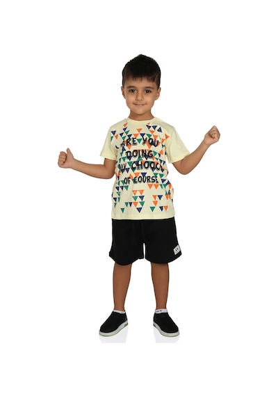 Toontoy Kids Toontoy Erkek Çocuk Renkli Baskılı Şortlu Takım Sarı